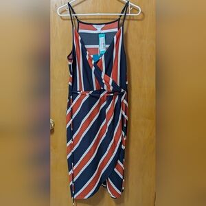 NWT Market & Spruce Dress Stitch Fix Annora Faux Wrap Knit Sz L Navy Terracotta